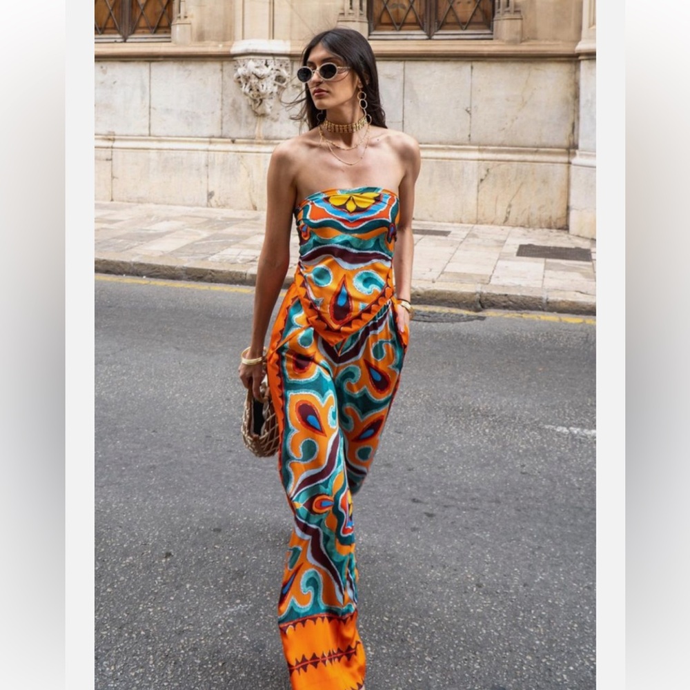 Zara Orange Multicolor Patterned Pants